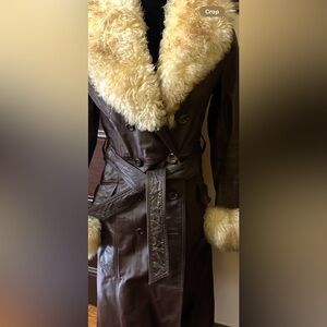 Vintage Brown  Penny Lane Jacket Shearling Leather Groovy Mod Coat XS